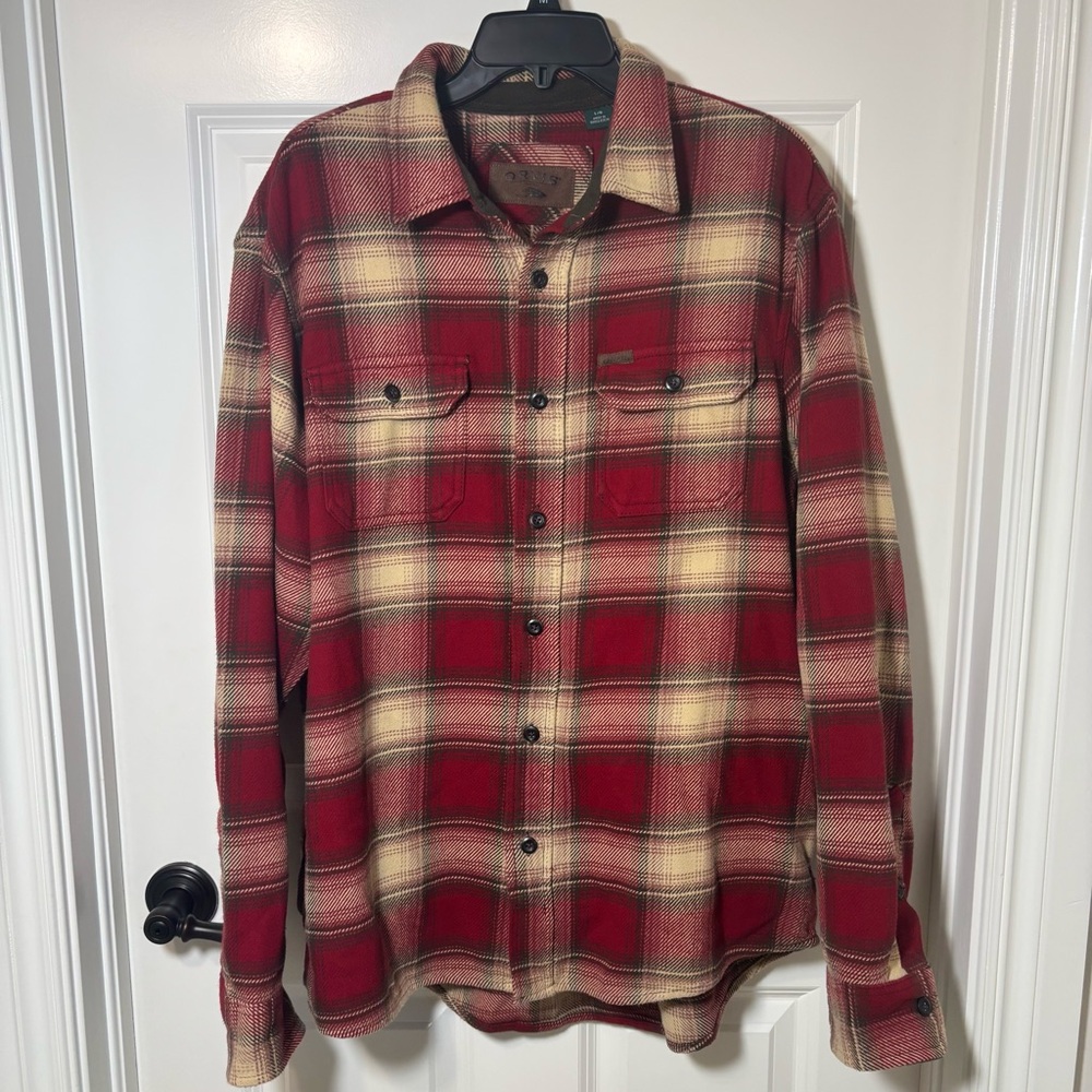Orvis Plaid Flannel Shirt L/S Button Up Front Pockets Men’s L Red Cream